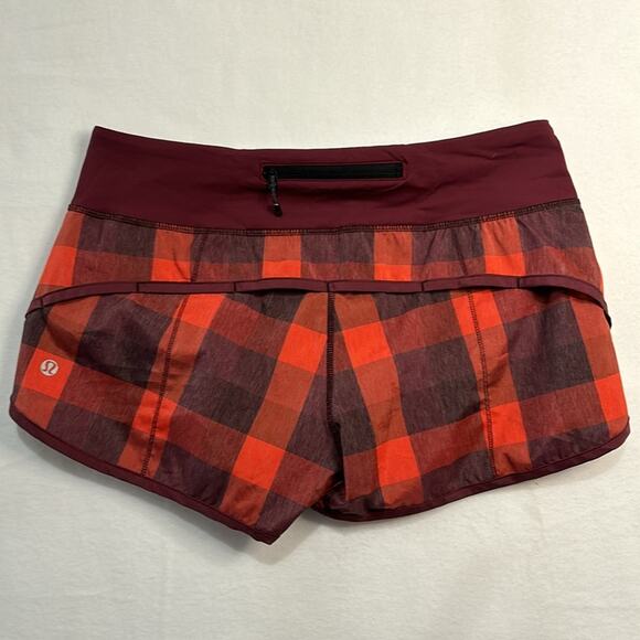 Lululemon | Run: Speed Short | Yama Check Flaming Tomato Rust Berry Size 6 - Picture 5 of 13